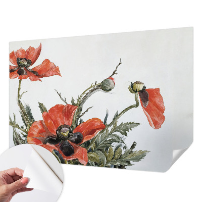 Papel mural texturado decorativo con motivo de amapolas rojas
