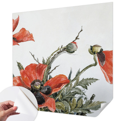 Papel mural texturado decorativo con motivo de amapolas rojas