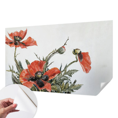 Papel mural texturado decorativo con motivo de amapolas rojas
