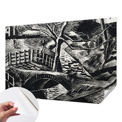 Papel mural con patrón decorativo con un paisaje arquitectónico