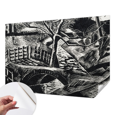 Papel mural con patrón decorativo con un paisaje arquitectónico