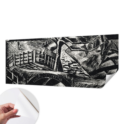 Papel mural con patrón decorativo con un paisaje arquitectónico