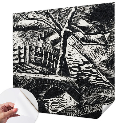 Papel mural con patrón decorativo con un paisaje arquitectónico