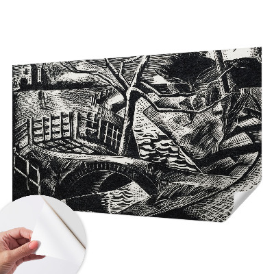Papel mural con patrón decorativo con un paisaje arquitectónico