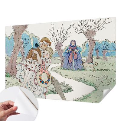 Papel mural texturado decorativo con un motivo de escena romántica