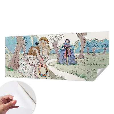 Papel mural texturado decorativo con un motivo de escena romántica