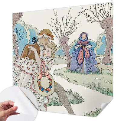 Papel mural texturado decorativo con un motivo de escena romántica