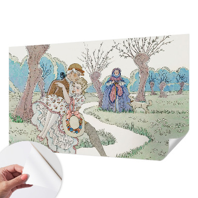 Papel mural texturado decorativo con un motivo de escena romántica