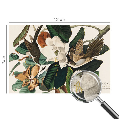 Papel mural texturado decorativo con diseño de magnolias y pájaros