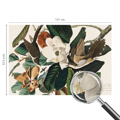 Papel mural texturado decorativo con diseño de magnolias y pájaros