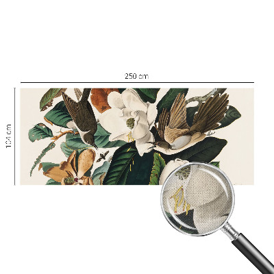 Papel mural texturado decorativo con diseño de magnolias y pájaros