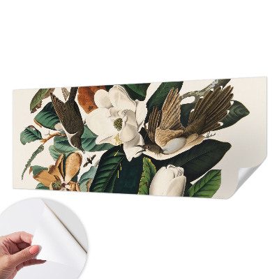 Papel mural texturado decorativo con diseño de magnolias y pájaros