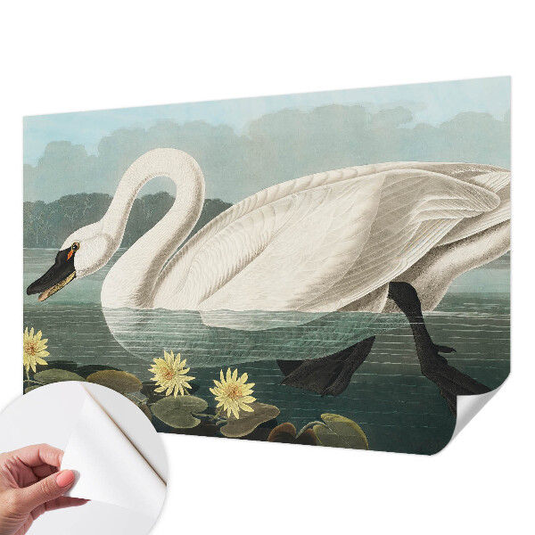 Fotomural decorativo para cabecero de cama con motivo de cisnes y nenúfares