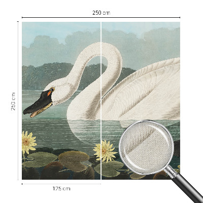 Fotomural decorativo para cabecero de cama con motivo de cisnes y nenúfares