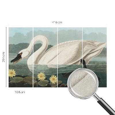 Fotomural decorativo para cabecero de cama con motivo de cisnes y nenúfares