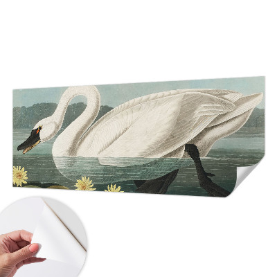 Fotomural decorativo para cabecero de cama con motivo de cisnes y nenúfares