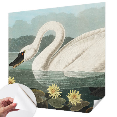 Fotomural decorativo para cabecero de cama con motivo de cisnes y nenúfares
