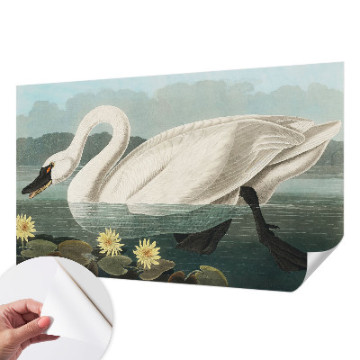 Fotomural decorativo para cabecero de cama con motivo de cisnes y nenúfares