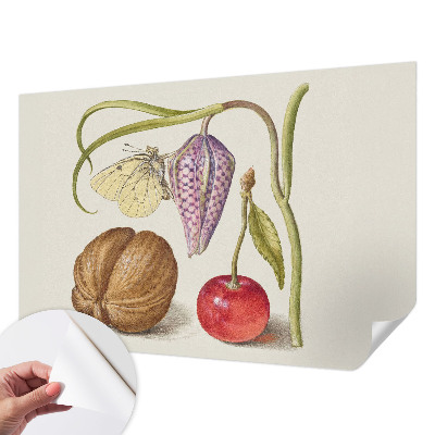 Papel mural con patrón decorativo con diseño de planta y mariposas
