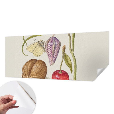 Papel mural con patrón decorativo con diseño de planta y mariposas