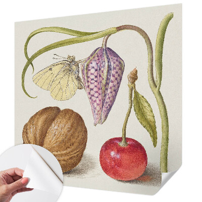 Papel mural con patrón decorativo con diseño de planta y mariposas