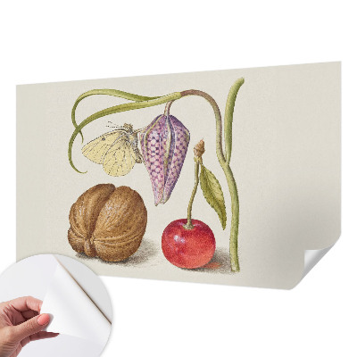 Papel mural con patrón decorativo con diseño de planta y mariposas