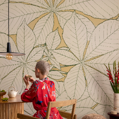 Papel mural con patrón decorativo hojas de castaño
