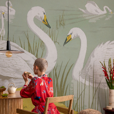 Papel mural con patrón decorativo El lago de los cisnes