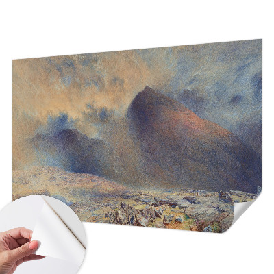 Papel mural con patrón decorativo con un diseño de paisaje de montaña