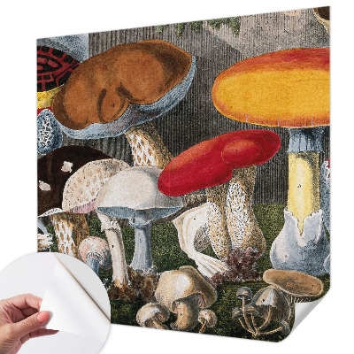 Papel mural con patrón decorativo con diseño de hongos botánicos