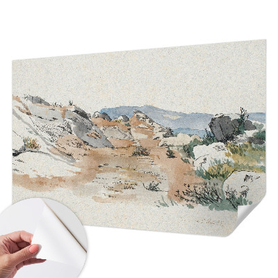 Papel mural con patrón decorativo con un paisaje rocoso