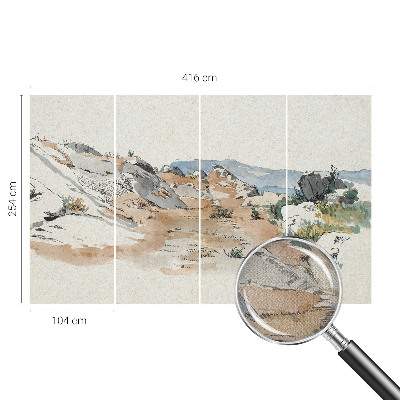 Papel mural con patrón decorativo con un paisaje rocoso