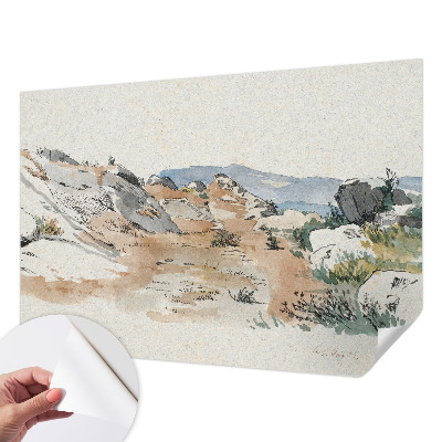 Papel mural con patrón decorativo con un paisaje rocoso