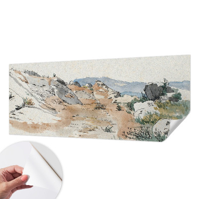 Papel mural con patrón decorativo con un paisaje rocoso