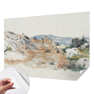 Papel mural con patrón decorativo con un paisaje rocoso