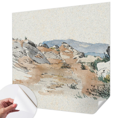 Papel mural con patrón decorativo con un paisaje rocoso