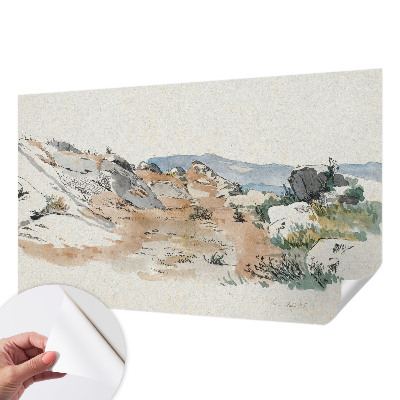 Papel mural con patrón decorativo con un paisaje rocoso