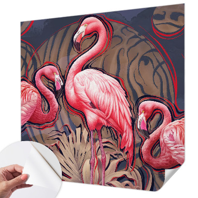 Papel mural con patrón decorativo con motivos de flamencos rosas