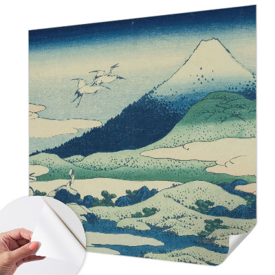 Papel mural texturado decorativo con diseño de grullas y montañas