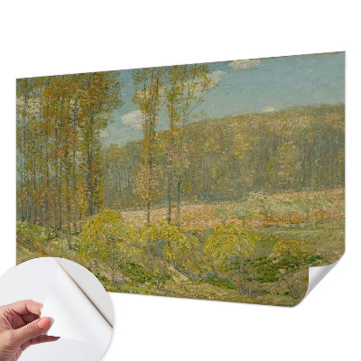 Papel mural con patrón decorativo con un motivo de paisaje forestal
