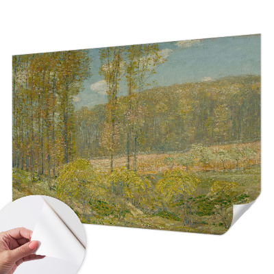Papel mural con patrón decorativo con un motivo de paisaje forestal