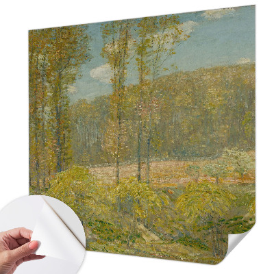 Papel mural con patrón decorativo con un motivo de paisaje forestal
