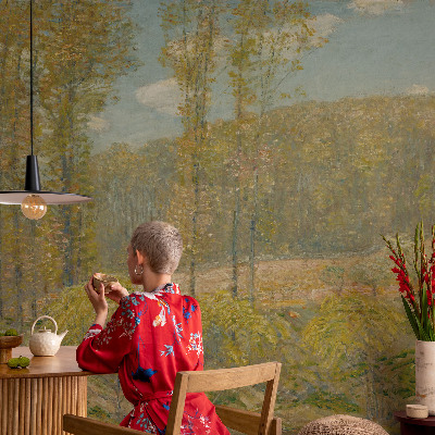 Papel mural con patrón decorativo paisaje forestal