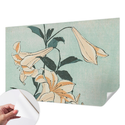Fotomural decorativo para cabecero de cama con un motivo de lirios delicados