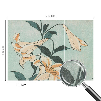 Fotomural decorativo para cabecero de cama con un motivo de lirios delicados