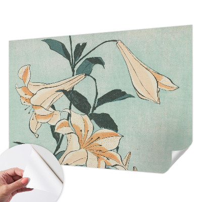 Fotomural decorativo para cabecero de cama con un motivo de lirios delicados