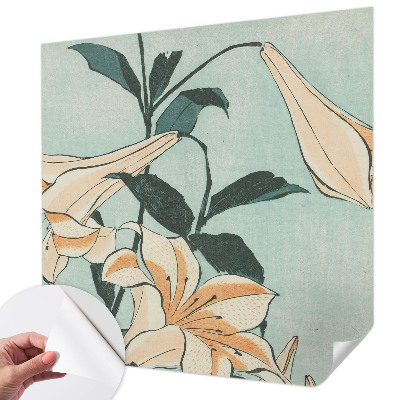 Fotomural decorativo para cabecero de cama con un motivo de lirios delicados