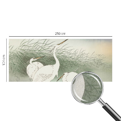 Fotomural decorativo para cabecero de cama con diseño de garzas entre la hierba