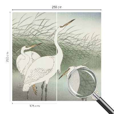 Fotomural decorativo para cabecero de cama con diseño de garzas entre la hierba