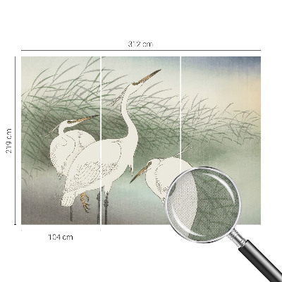 Fotomural decorativo para cabecero de cama con diseño de garzas entre la hierba